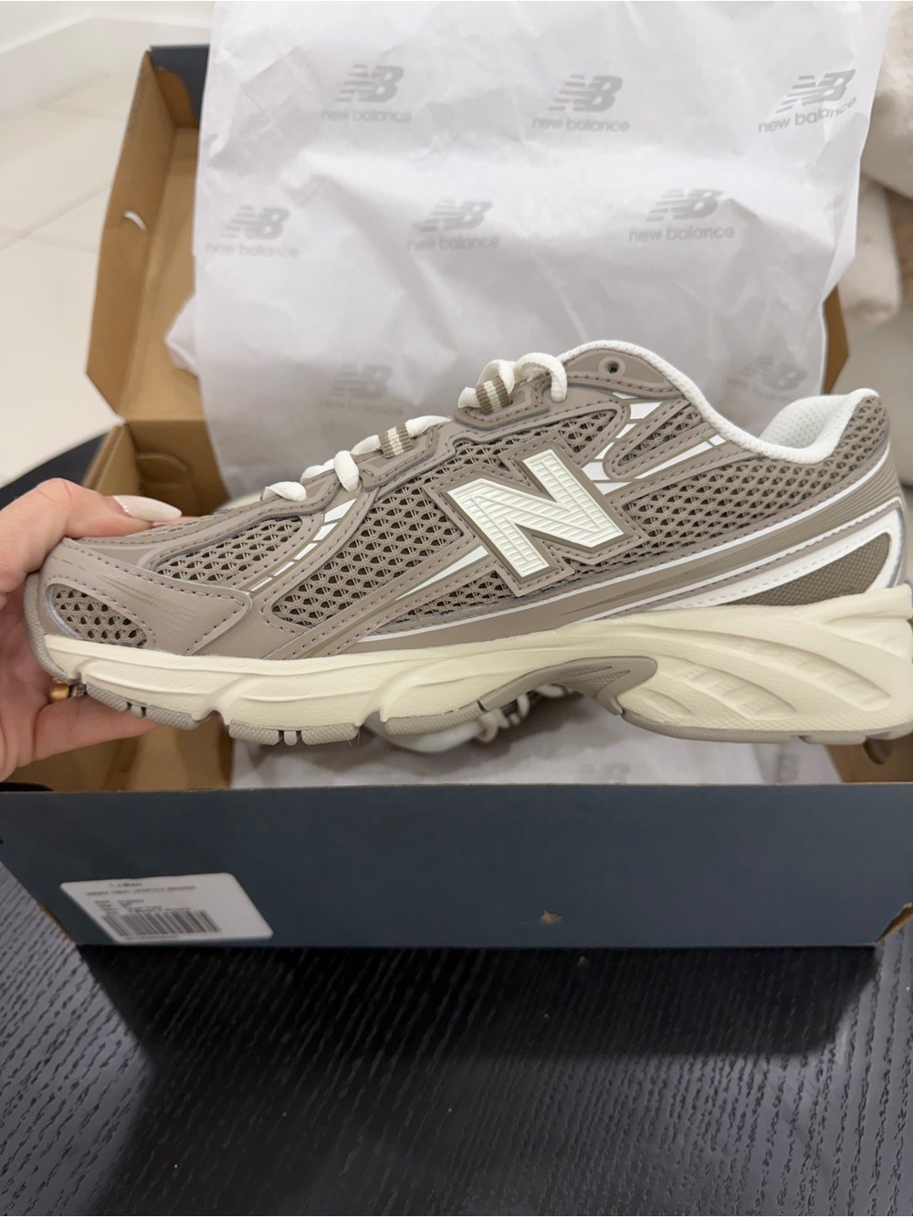 New Balance Taupe and Cream Mesh Running Sneaker - Picture 4 of 8